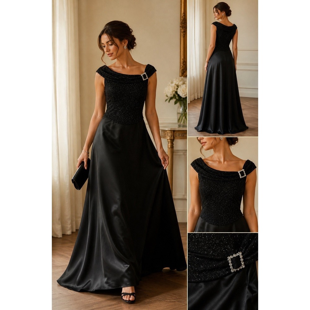 Patra Women 12P Sleeveless Glitter Formal Prom Maxi Dress Black Mother Of Bride